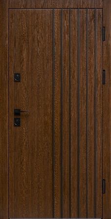 Двері вхідна Форт Нокс Троя Стріт Дуб золотий+3Dтруби/Зріз девера медовий 950*2030права вулиця