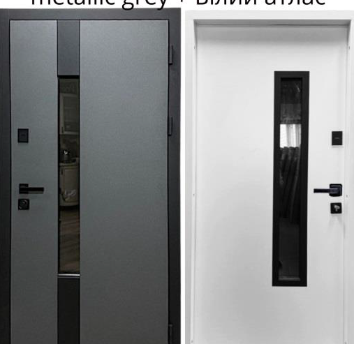 Двері вхідні Портала Стріт Термо Гард Glass 1 Metalic grey+Білий атлас 850*2040 ліва