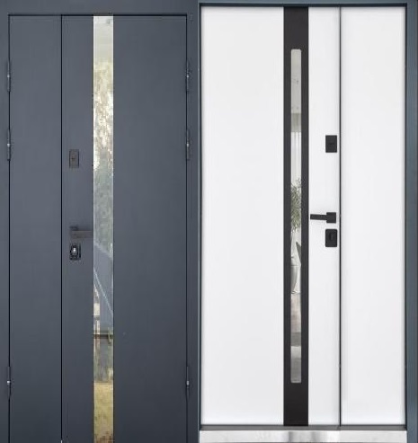 Двері вхідні уличн Abwer (Defender) 506 Nordiglass1200х2050 ( RAL 7021/Белый)