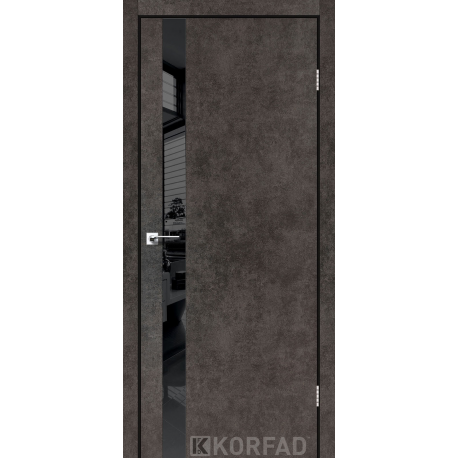 Двері Korfad GLP-02,торець алюміній,лофт бетон,Lacobel чорний лак 800*2000