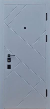 Двері вхідні Форт Нокс Троя Фельдграу/Білий сніг STпоріг нерж Mottura 950 права