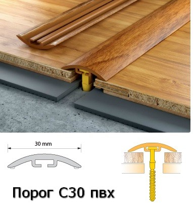 Порог Salag Cirrus ПВХ C30 (30*1860мм) №12 Венге соединительный потай (10шт/уп)