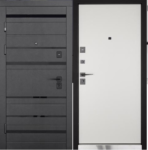 Двері вхідні Abwehr MegapolisMG3-KHarmonia(546/0) 860х2050права Чeрнаz шагрень /Олово супермат