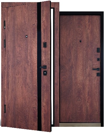 Двері вхідні. Abwehr (Megapolis) Stella (515/0) 860/960х2050 (Спил дерева коньячного) вставка черн.