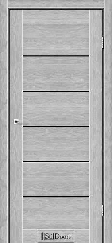 Дверне полотно Victoria DeLuxe  ПВХ Дуб Серебрянный (800*2000) стекло черное