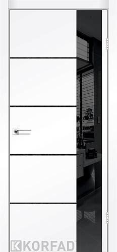 Двері Korfad GLP-05,кромка глянець чорний,Super Pet аляска,Lacobel чорний лак 800*2000
