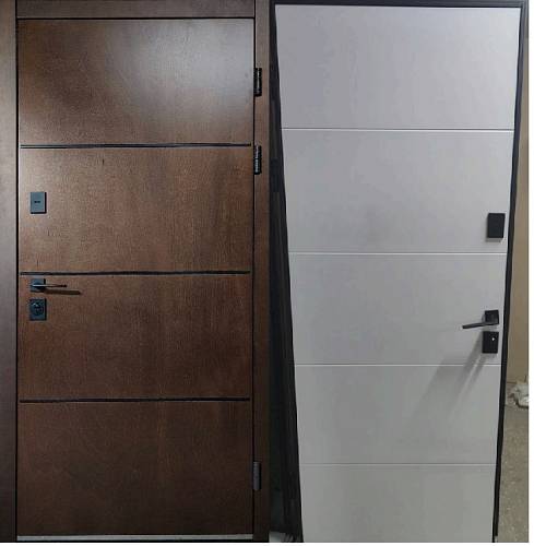 Двері метал.ТМ Sarmak Елегант-Термо,Нортон,Арвудсвітлий/він біле дерево (2050*960 ) права