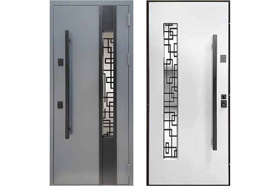 Двери Входные Магда тип 15 модель MG823,1 Мет серый /Емаль белая  тянущая ручка 860,960 (улица)