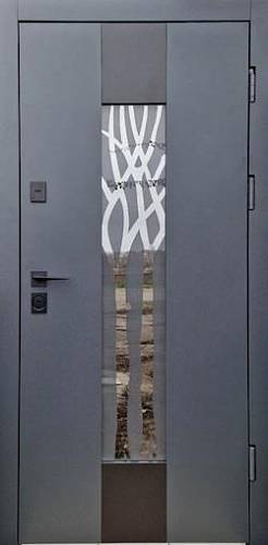 Двері вхідна Форт Нокс Крафт Термо Матов сір 7024 + чорн + склопакет з піскост\ Білий 850 ліва