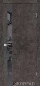 Двери Korfad Glass Loft Plato GLP-02 Лофт бетон Lacobel черный лак/LP-01 Лайт бетон черная глянцева кромка 800х2000 Витриня