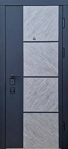 Двері вхідні Форт Нокс Троя чорний ST+зріз камня/білий сніг ST,чорна лиштва Mottura 950 права