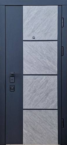 Двері вхідні Форт Нокс Троя чорний ST+зріз камня/білий сніг ST,чорна лиштва Mottura 950 права