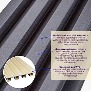 Рейка декоративная WPC стеновая черный 3000х160х23мм (D) SW-00001861