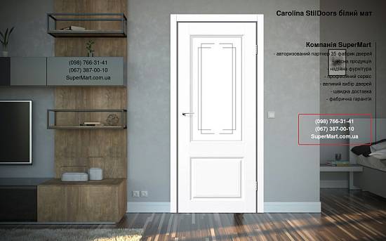 Дверне полотно Carolina StilDoors Белый Мат (полипропилен) (800*2000) ПВХ,стекло сатин Гелевый рисунок