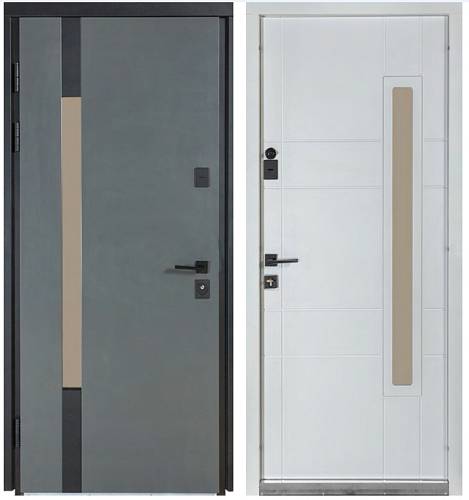 Двері вхідні металеві Термо Котедж-705 Металік Сірий/432 Вулична Білий сатин 950мм права