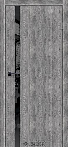 Дверне полотно Leador Express   SIMPLI - LOFT DEKO SLD-03, 700 х 2000, Клен Грей, Чорне скло, Чорний торець