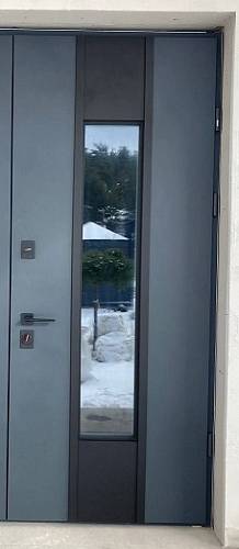 Двері вхідні Proof St SecuremmePF NDV385(стеклопакет)RAL7124 /белый атлас+ кашированый налич 970*2050