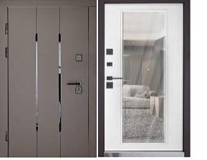 Двері вхідні Abwehr (Megapolis)Mira(549/зеркало) 860х2050ліва (СмоукиСофт/білий мат)