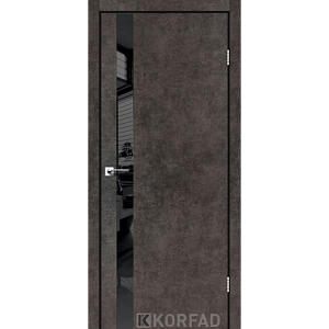 Двери Korfad GLP-02,торец алюминий,лофт бетон,Lacobel черный лак 800*2000