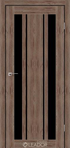 Дверне полотно Leador Express   CALABRIA 900 х 2000, Клен Рубрум, Чорне скло(СкДн)