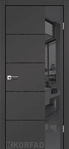 Двери Korfad GLP-05,торец алюминий,Super Pet антрацит,Зеркало графит 600*2000
