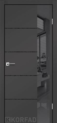 Двері Korfad GLP-05, торець алюміній, Super Pet антрацит, Дзеркало графіт 600 * 2000