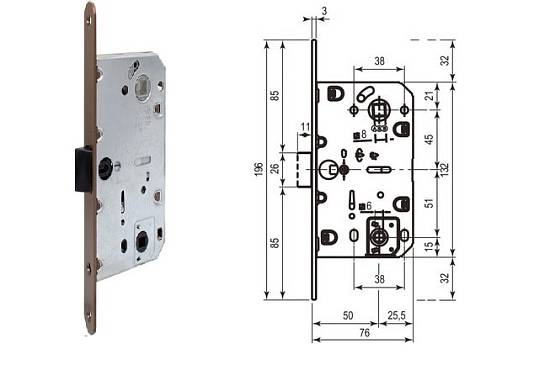 Механизм AGB Mediana Evolution WC 96мм (пластиковый язычок) античная бронза (1)