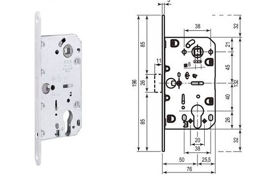 Механизм AGB Mediana Polariss ключ (магнит)  85мм мат. хром (1)