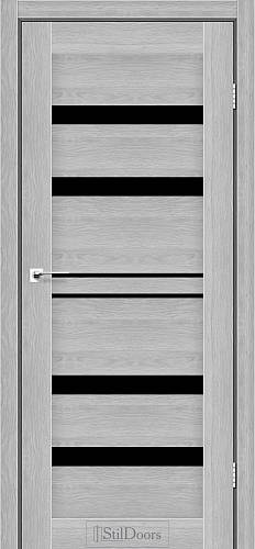 Дверне полотно CUBA StilDoors Дуб Сріблястий (800*2000) ПВХ, скло черное