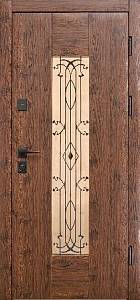 Двері вхідна Форт Нокс Крафт Термо Темне дерево + склопакет з піскос\ Біле дерево Без ковки 850ліва