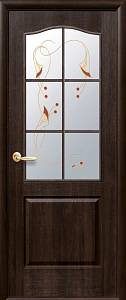 Дверне полотно Новий стиль Классик каштан (700*2000) ПВХ De Luxe стекло с рис. Р1