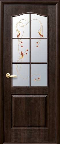 Дверне полотно Новий стиль Классик каштан (700*2000) ПВХ De Luxe стекло с рис. Р1