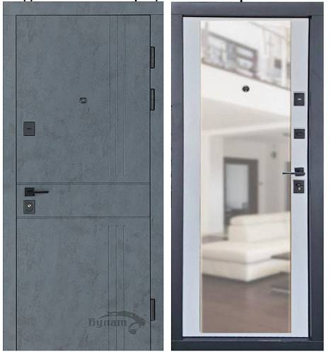 Двері вхідні Artiz Тип 10 (Дзеркало) Модель 250 Бетон антрацит/ Біла шагрень 850мм праві МДФ/МДФ