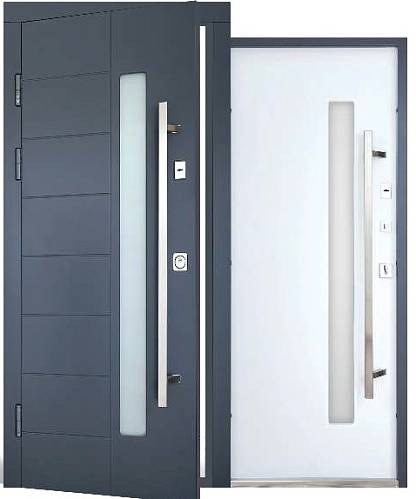 Двері вхідні уличн Abwer (Megapolis Str) Liberty Glass(492) 860/960х2050 ( RAL 7016/Белая) стеклопакет