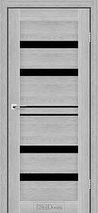 Дверне полотно CUBA StilDoors Дуб Сріблястий (800*2000) ПВХ, скло черное