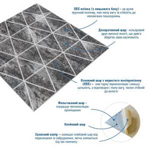 Панель стеновая 3D 700х700х4мм Ромбы серые винтаж (D) SW-00002008