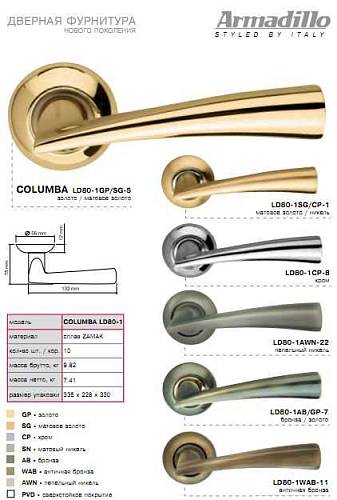 Ручка дверная Armadillo раздельная Columba-3 LD80-1SN/CP матовый никель/хром