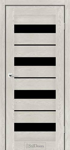 Дверное полотно Riko DELA клен молочный 700*2000 екошпон 38 мм стекло черное