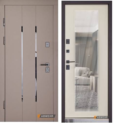 Двері вхідні Abwehr (Megapolis)Mira(549/зеркало) 860/960х2050 (СмоукиСофт/ваниль)